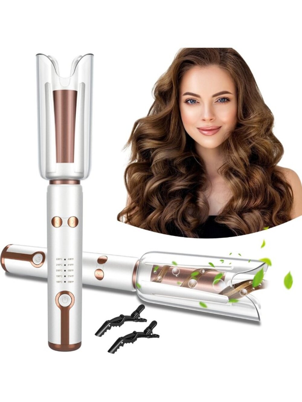 Automatic Rotating Curling Iron for Beach Waves, Portable Hair Curler, Dual